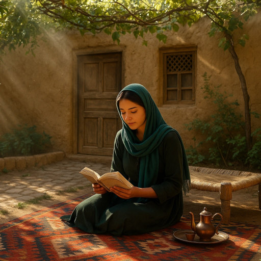 Laila, reading a book in the garden